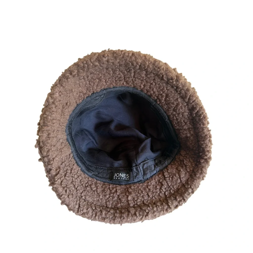 Jones New York Bucket Hat Brown Faux Shearling Sherpa Winter Casual Lined Hat